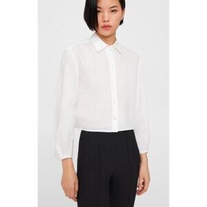 Theory Women's Pleated Shirt in Relaxed Linen NWT 275 White Sz P